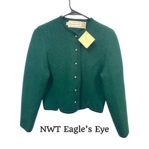 90s Eagles Eye 100% Boiled Wool Cardigan, Size 4 - Vintage Green
